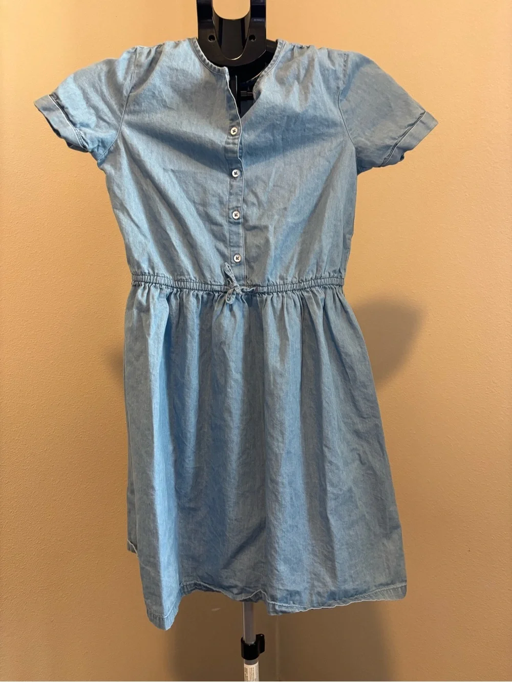 GAP Girls Chambray Denim Short Sleeve Button Front Dress - Light Wash, Size XL